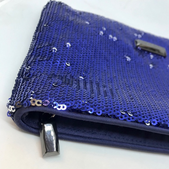 BCBGMaxazria Sequined Clutch Purse - Blue & Silver - Picture 7 of 8